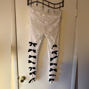 Forest Ink White Lace Leggings with Black Bows